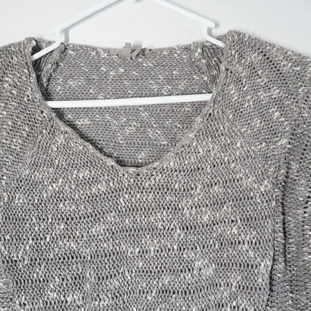 Helmut Lang Grey Marled Cotton Linen V-Neck High-Low Knit Sweater Size P - Picture 2 of 11